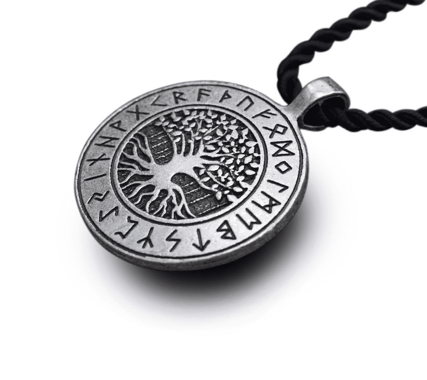 Antique Silver Plt Ravens Tree of Life Pendant Necklace Gift Viking Norse Oblong 