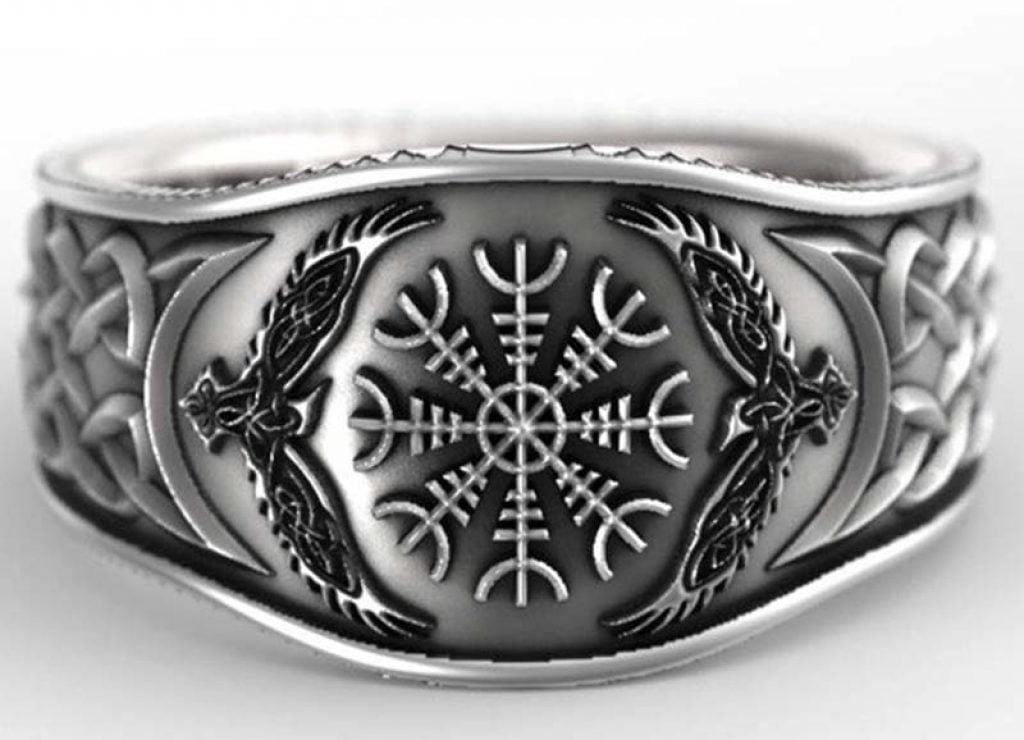 Vintage Antique Bronze Photo Glass Dome Key Ring Viking Symbol Peace Rune
