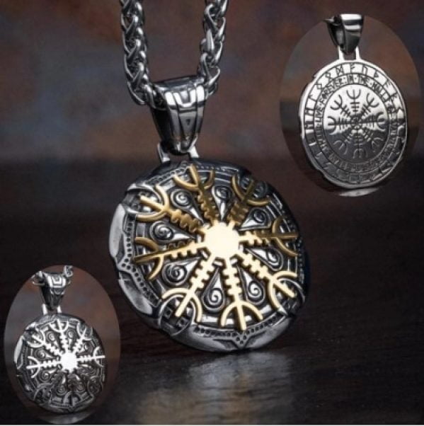 Stainless Steel Nordic Viking Compass Pendant Necklace