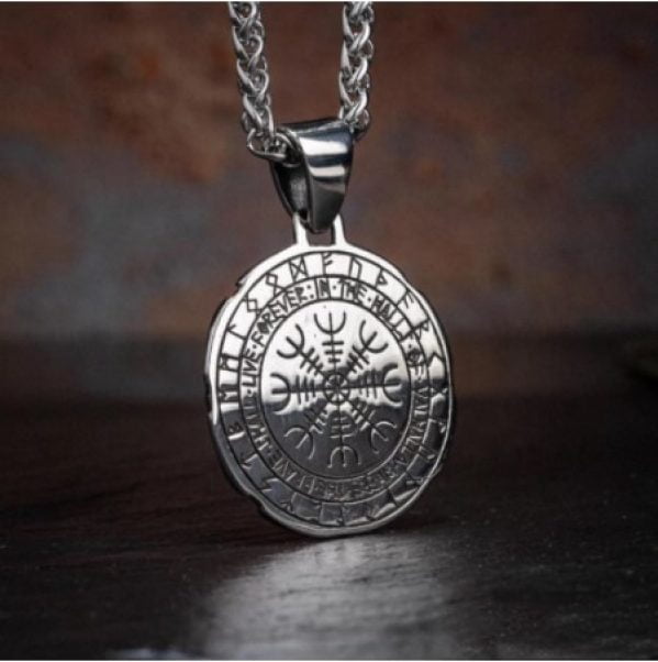Stainless Steel Nordic Viking Compass Pendant Necklace