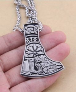 Viking Mjolnir Rune and Axe Pendant Necklace