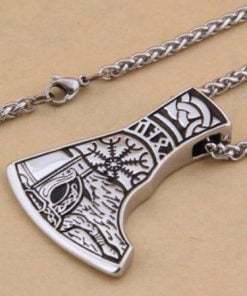 Viking Mjolnir Rune and Axe Pendant Necklace
