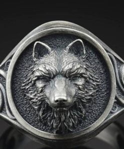 vintage viking warrior wolf head rings