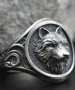 vintage viking warrior wolf head rings