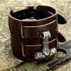 Viking Thor Hammer leather, large wide bracelet for men