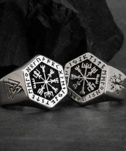 Compass ring with Scandinavian Vikings and rune ring