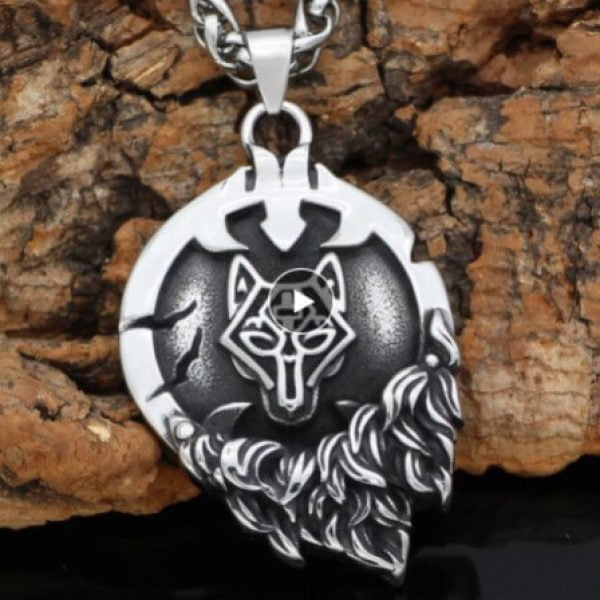 Nordic Viking Fenrir Wolf Rune necklace with viking gift bag