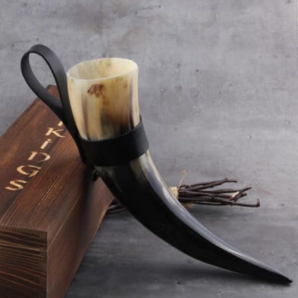 Real Viking Drinking Horn Mug with Leather case