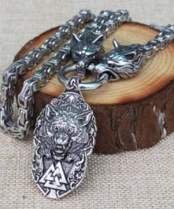 Viking Men necklace viking wolf head with norse Fenrir