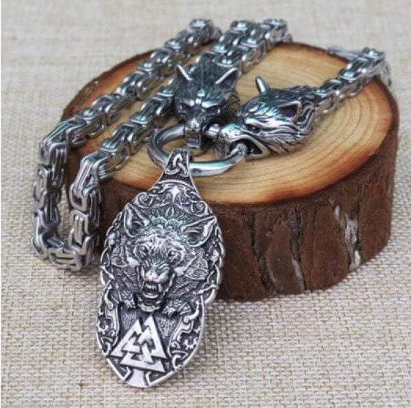 Viking Men necklace viking wolf head with norse Fenrir