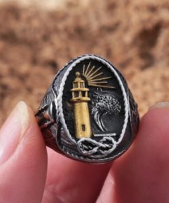 Golden Vintage Viking Nautical Lighthouse Ring For Men