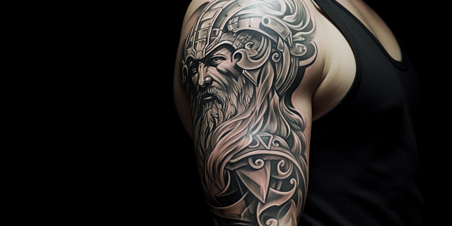 See you in Valhalla: Thor's hammer and triskelion tattoo design with Viking  motivational phrase.