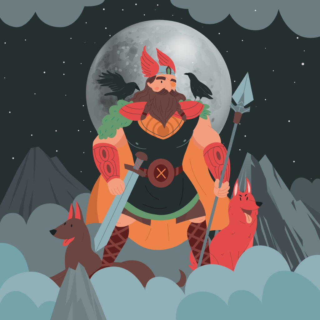 Norse God Odin Cartoon Illustration